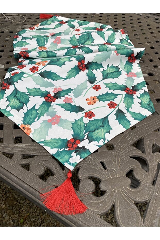 Tasseled Leaf Patterned Table Runner 43x150 - 1