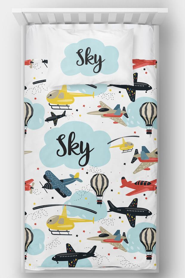 Patterned Single Bedspread with Airplane