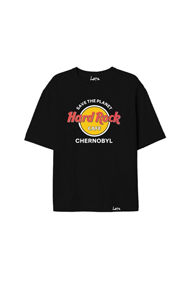 Marecash Unisex Black Oversize Yellow Hard Rock T-shirt