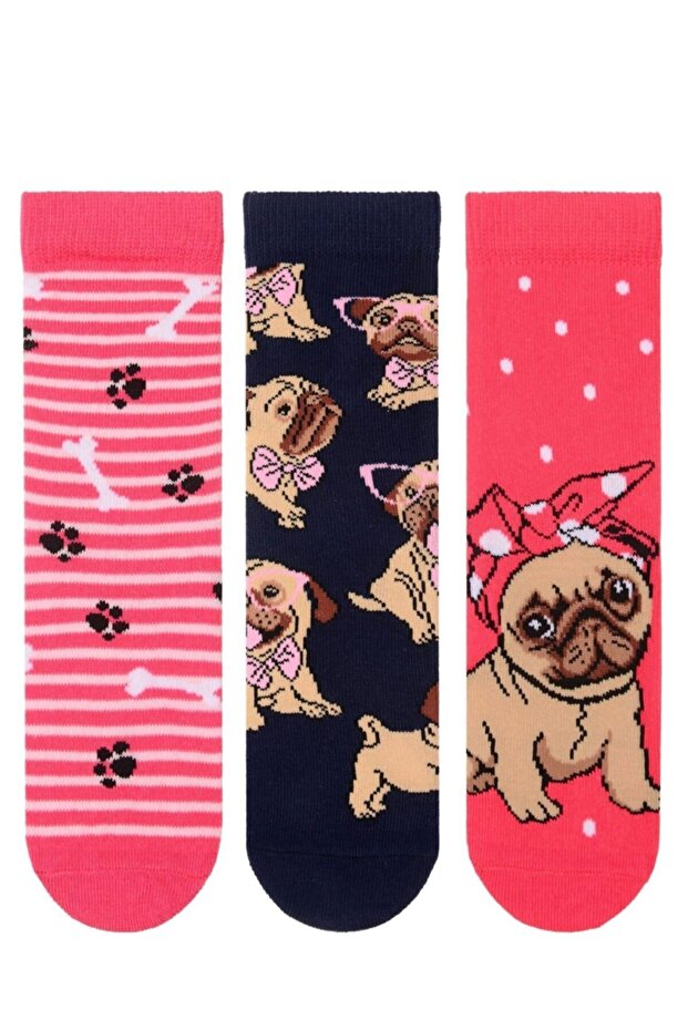 مجموعة من 3 جوارب للأطفال منقوشة على شكل كلب - 1