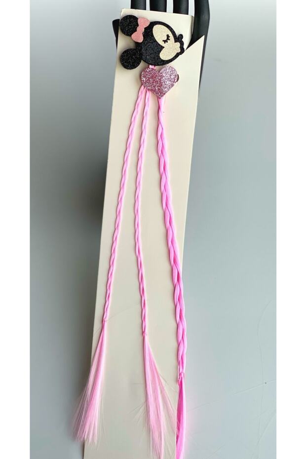 Children's Pink Knitted Minnie and Heart False Hair Hairpiece Hairpin 2 Pieces