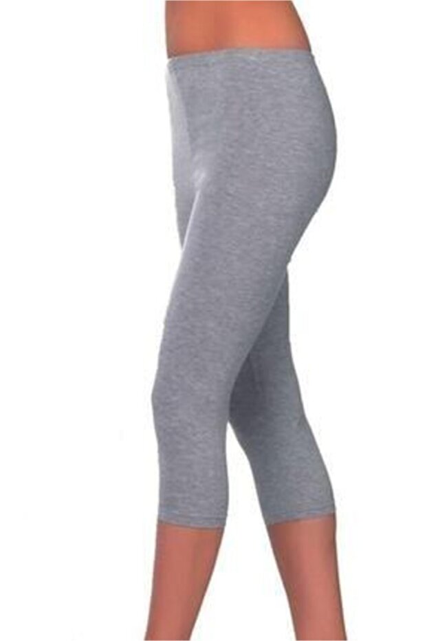 Women's Gray Plain Patternless High Waist Knee Capri Tights