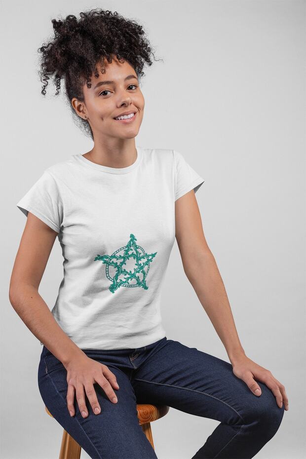 Women's White Five-Pointed Star Printed Standard T-Shirt T9829980