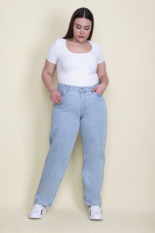 Women's Large Size Blue 5 Pocket Tube Leg Jeans 65n25664