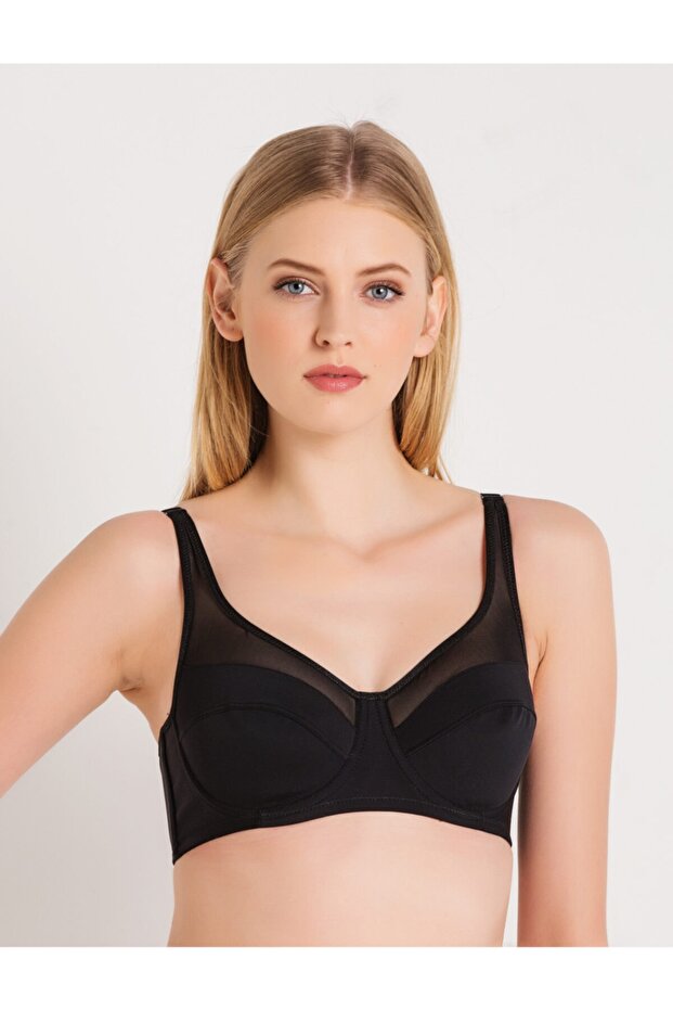 Women's Black Sponge-Free Plain Fabric Gathering Bra - 3983