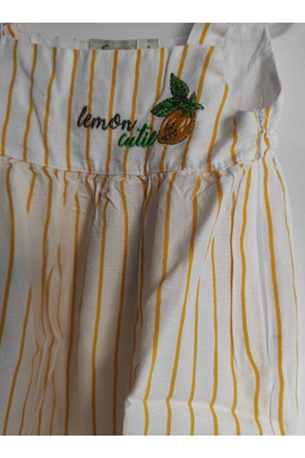 Escabel Gırls 379 Hardal Çizgili Elbise - 3