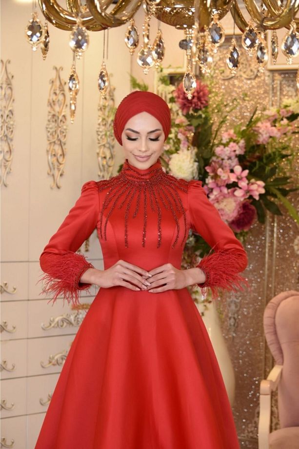 Monalya Kırmızı Abiye Elbise - 7