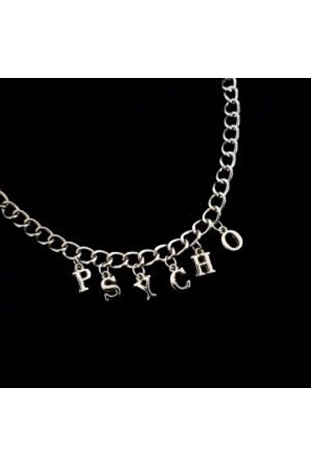 Women's Gray Psycho Lettered 45 Cm Chain Necklace