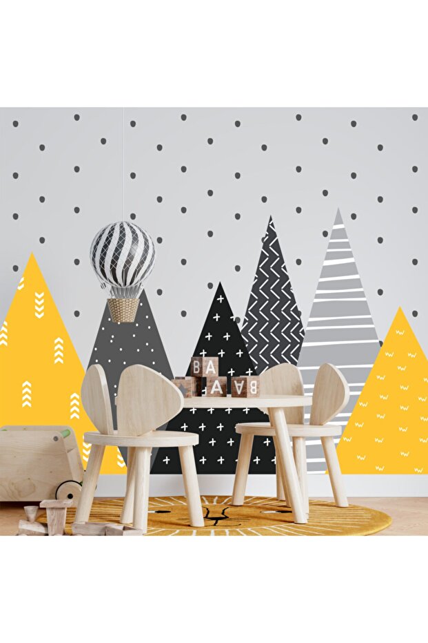 Mountains And Dark Gray Polka Dots Kids Room Wall Sticker