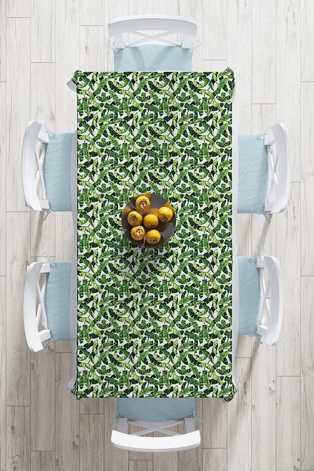 Digital Printed Tablecloth with Green Leaf Pattern on White Background - 2