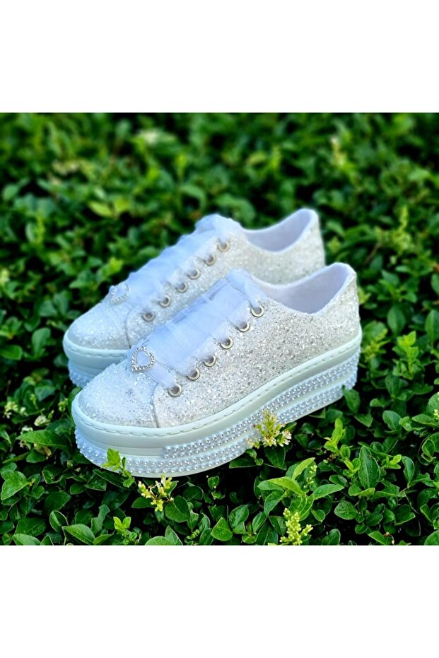 Women's White Lightweight Comfortable Glitter Bridal Shoes 6cm