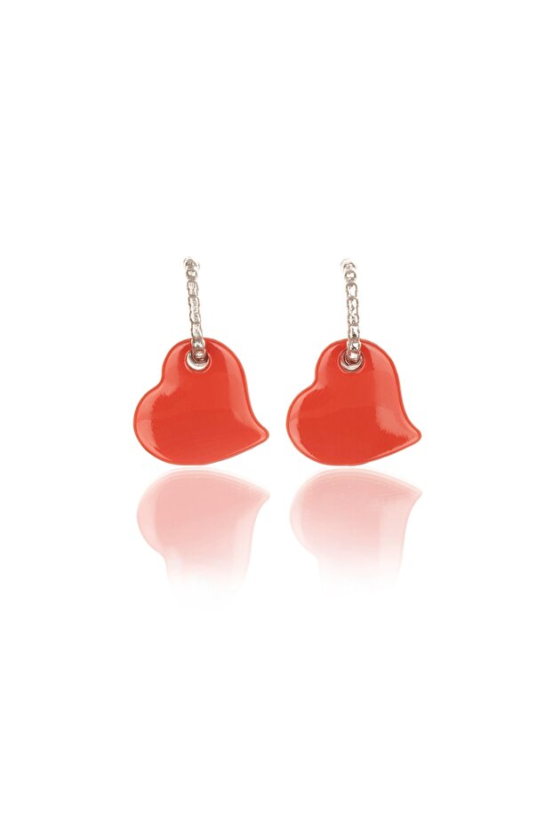 Bright Red Color Antiallergic Heart Earrings