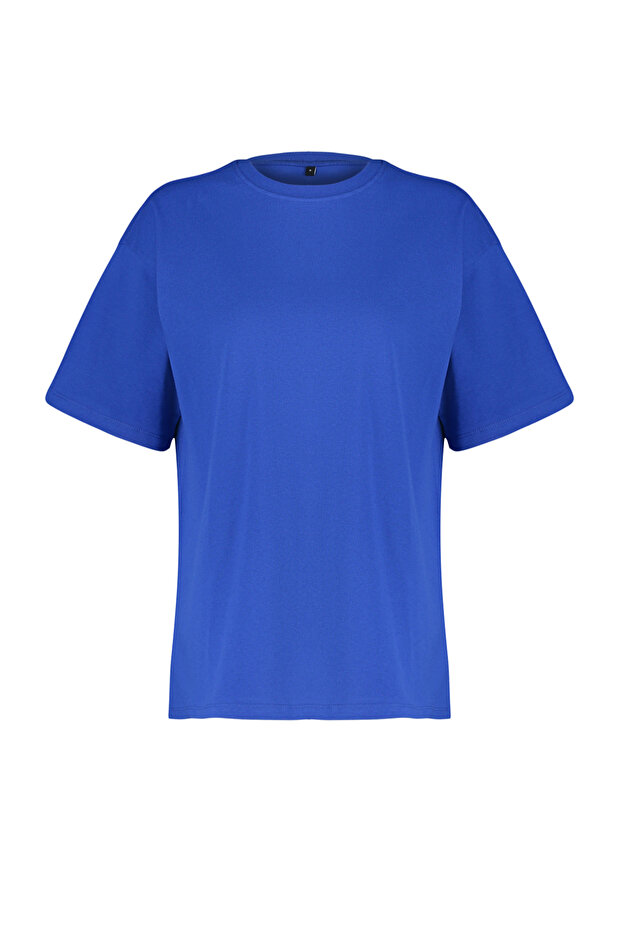 Saks %100 Kalın Pamuklu Oversize/Geniş Kalıp Bisiklet Yaka Örme T-Shirt TWOSS23TS00040 - 6