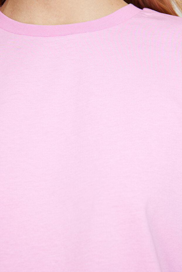 Pembe %100 Pamuk Basic Bisiklet Yaka Örme T-Shirt TWOSS23TS00000 - 5