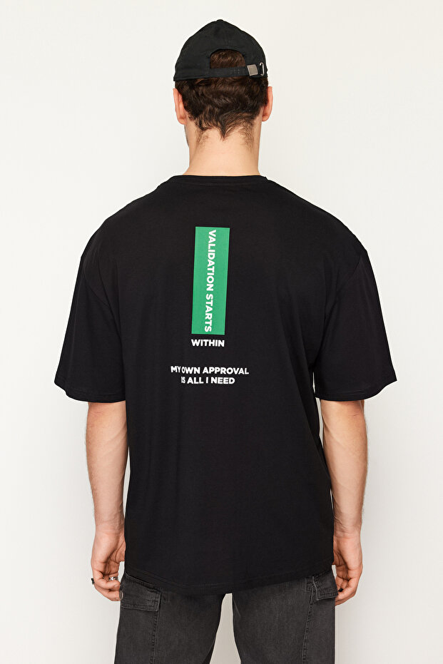 Siyah Oversize/Geniş Kesim Yazı Baskılı %100 Pamuklu T-Shirt TMNSS24TS00014 - 5