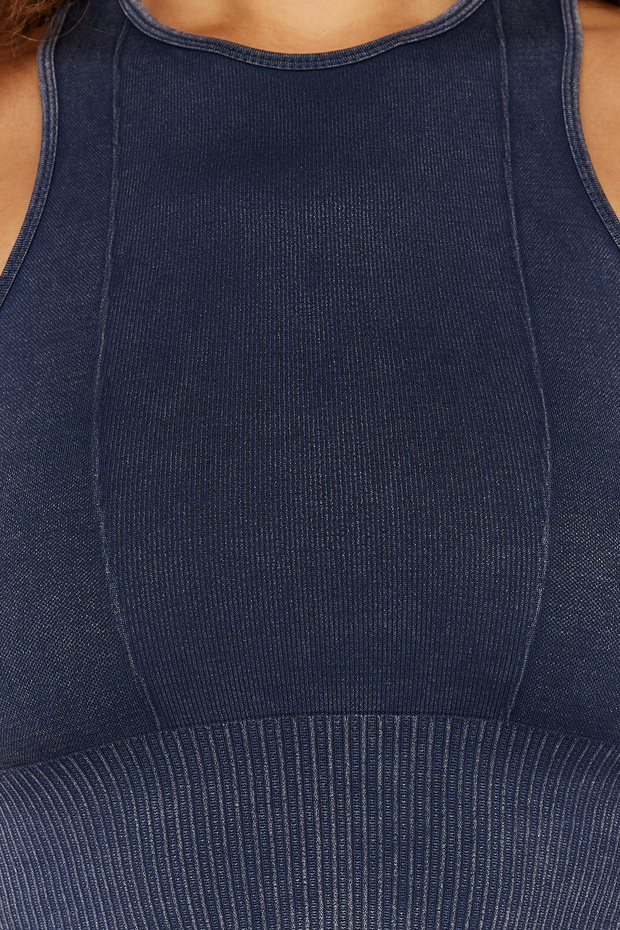 Lacivert Seamless/Dikişsiz Crop Yıkamalı Halter Yaka Örme Spor Üst/Bluz THMSS23SS00004 - 4