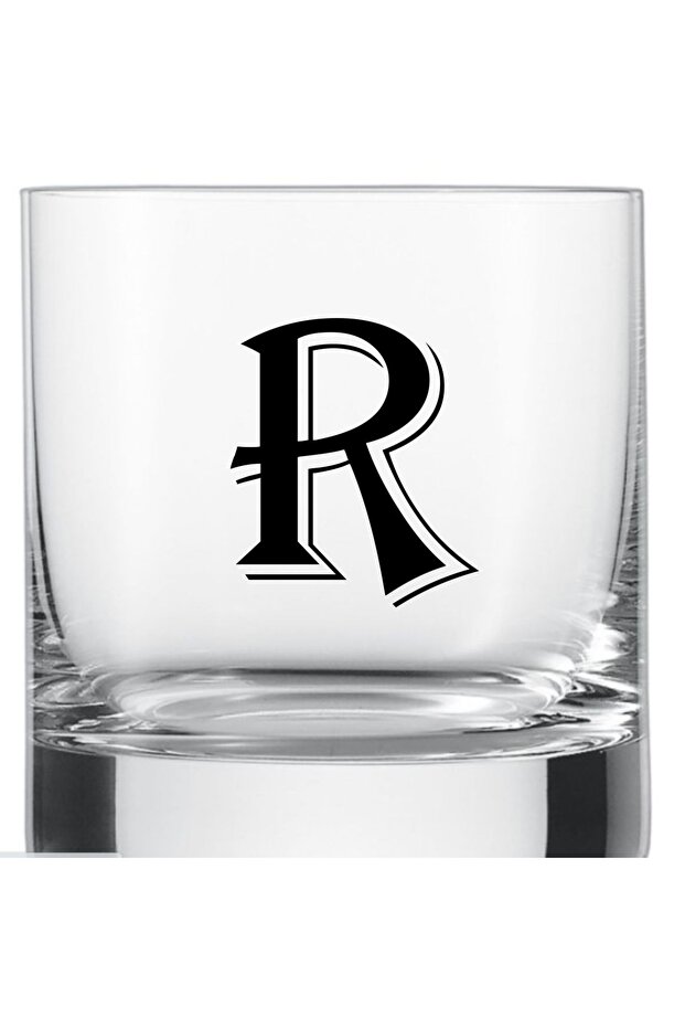 Single R Letter Printed Whiskey and Soft Drink Glass