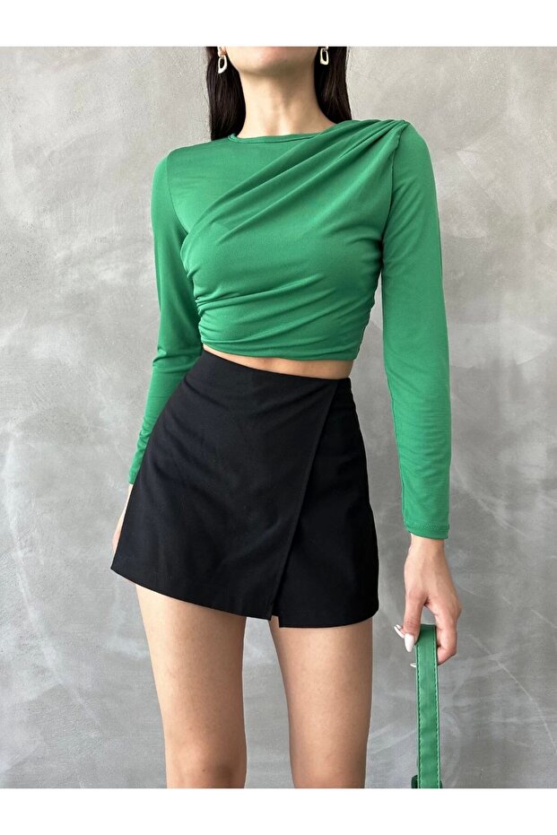 SIDE CROSS DRAPE SANDY BLOUSE - 1