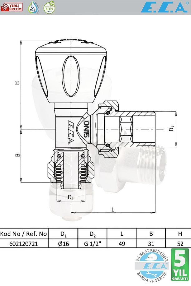 RV3 Köşe Radyatör Vanası 2 Adet Pex 1/2''x16 mm 602120721 - 5