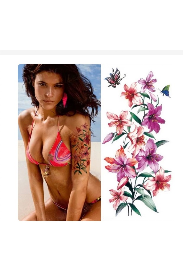 Tatto Su Geçirmez Geçici Dövme Ürün Boyutu 19 *9 cm Çiçeklerde Model - 1
