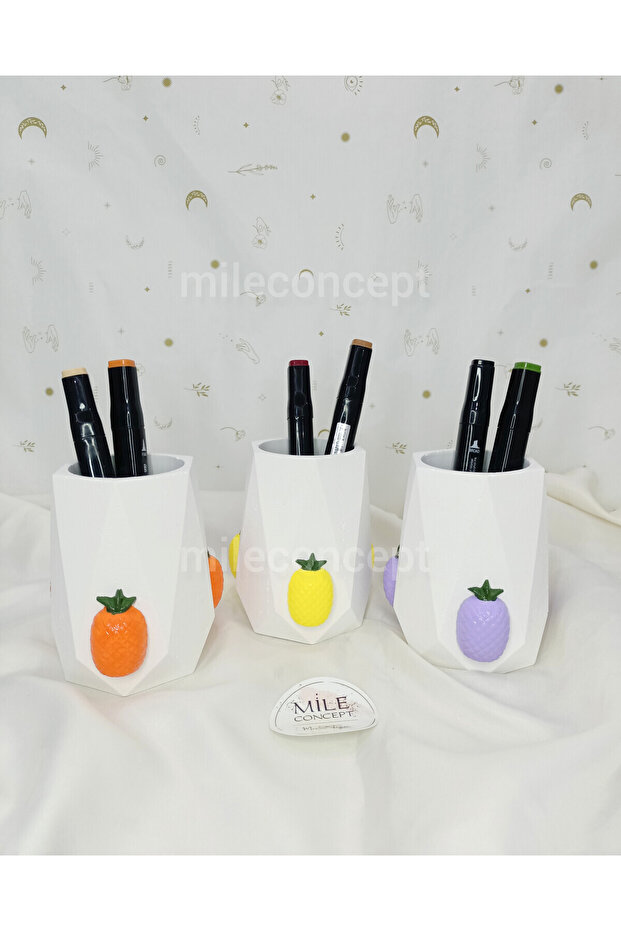 3D Pineapple Pattern Concrete Desktop Office Set - Lilac, Yellow, Orange
