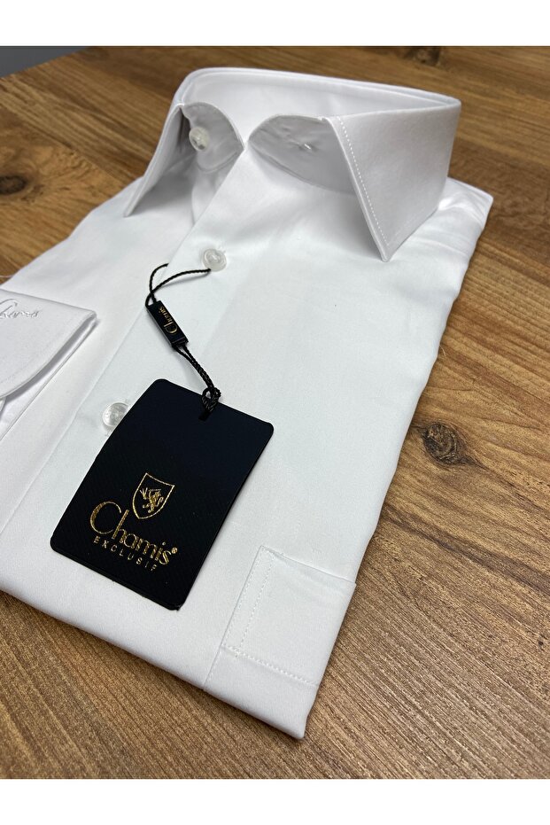 Regularfit White Satin Classic Collar Shirt