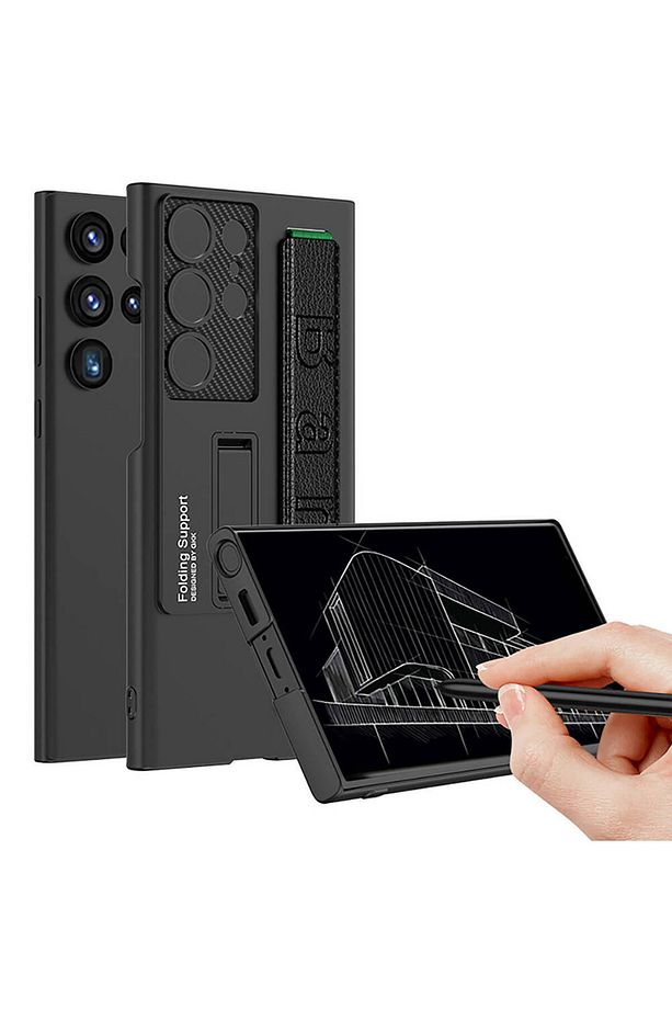 Samsung Galaxy S24 Ultra Kılıf El Geçmeli Folding L Standlı Data Band Kapak Tutaçaklı Kalem Hazneli - 3