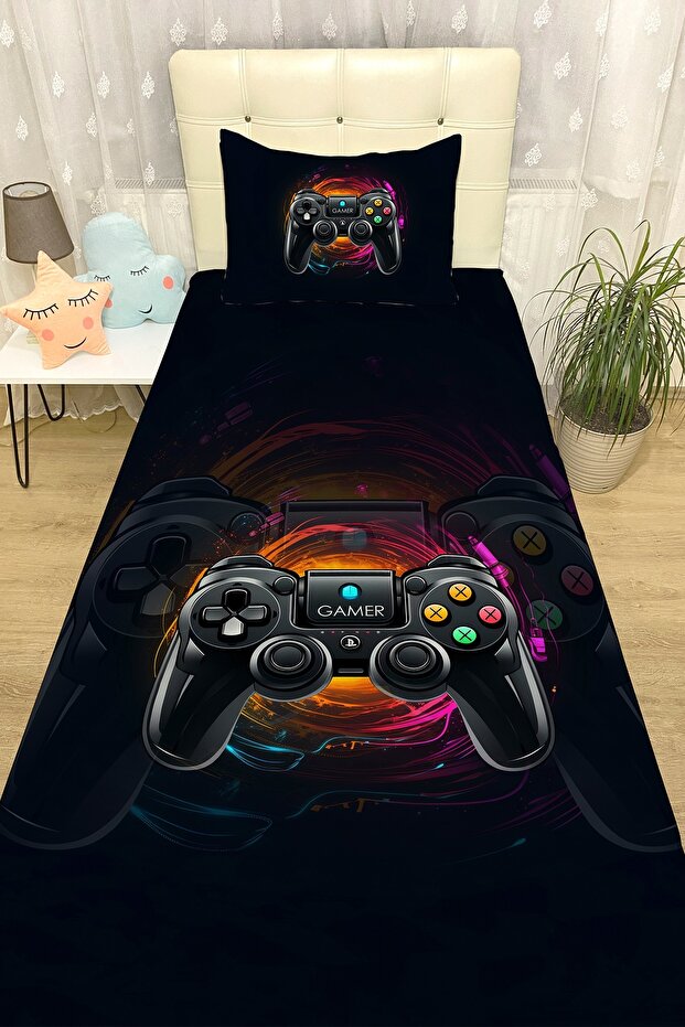 مفرش سرير وغطاء وسادة منقوش من Gamer Player 4