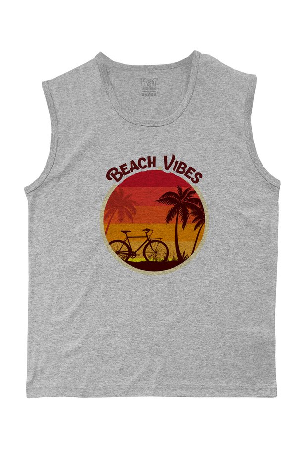 Men's Sleeveless Knitted T-shirt Beach Design Digital Printed 100% Cotton