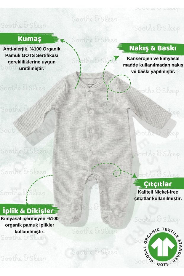 Organic Baby Jumpsuit - Gray Melange| 100% Organic Cotton Waffle Fabric And Gots Certified