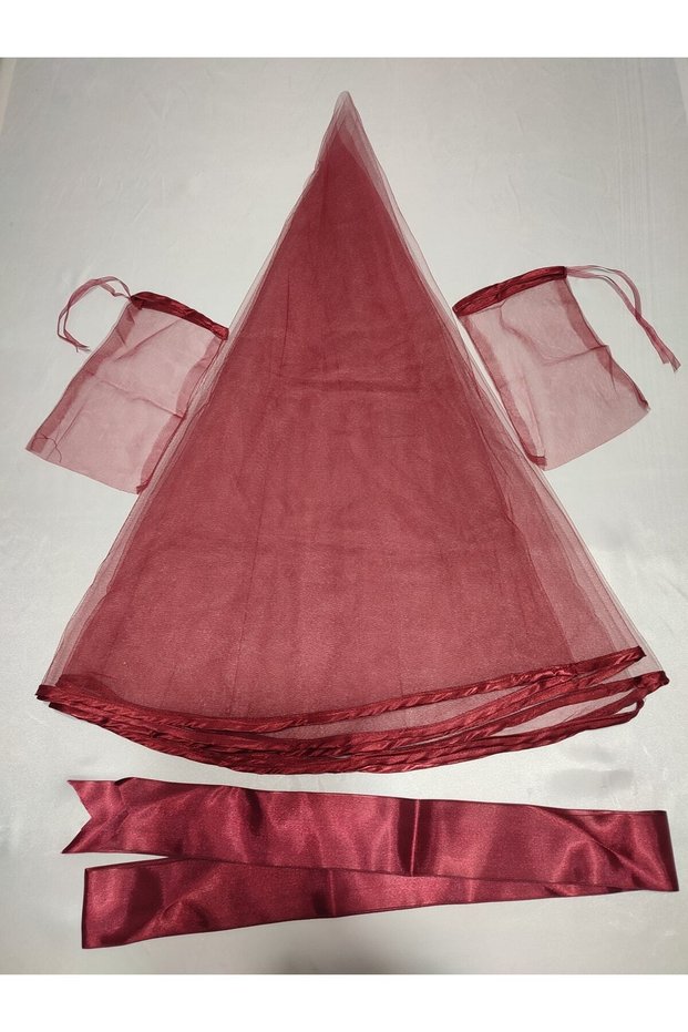 Burgundy Bridal Henna Veil for Henna Nights, Henna Cover Set with Belt and Gloves