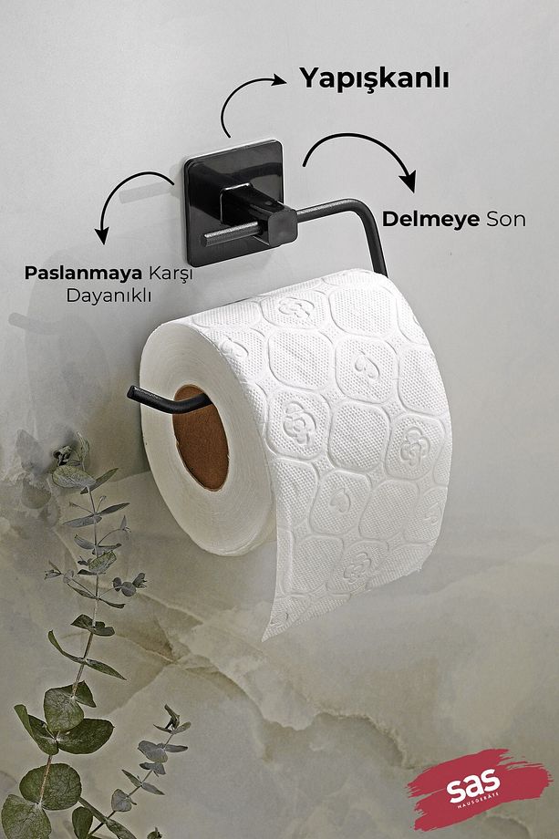 Kare Yapışkanlı Açık Tuvalet Kağıtlığı, WC Kağıtlık Tutucu Siyah KS-001 - 2