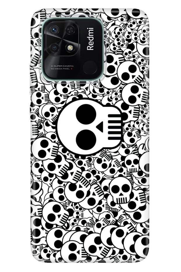 Xiaomi Redmi 10C Compatible Case Patterned Printed Silicone Skull White