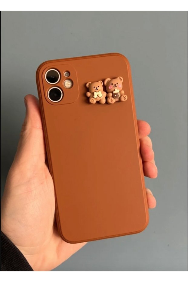 Apple iPhone 11 Compatible Brown Teddy Bear Design Soft Silicone Camera Protection Phone Case