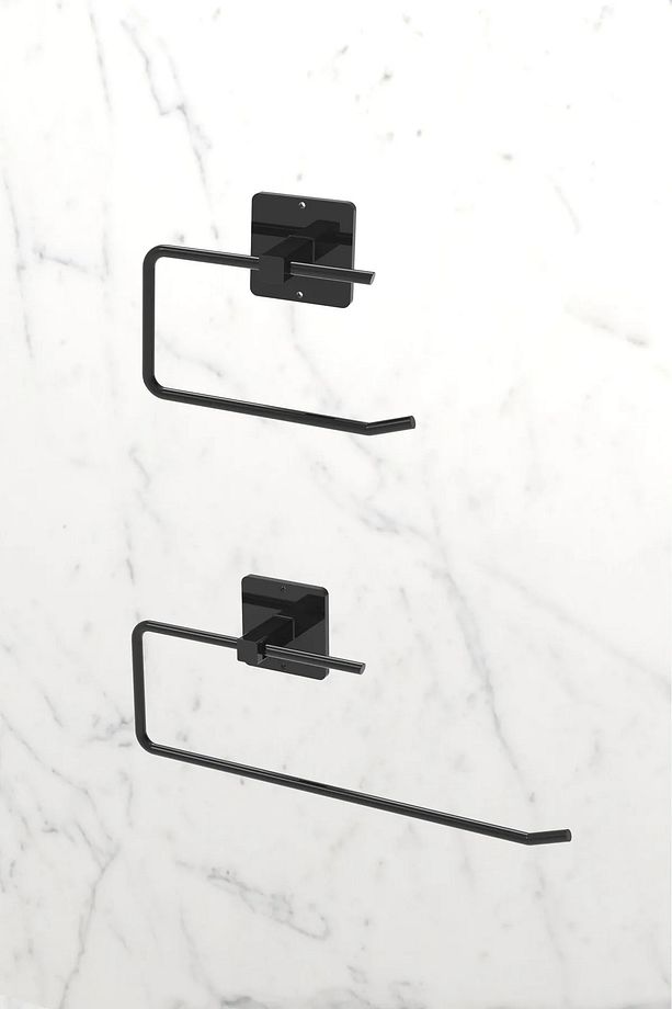 9'lu Set Siyah Fön Makinesi Askısı Havluluk Wc/Tuvalet Kağıtlık Rulo Havluluk Şampunanlık Banyo Set - 4