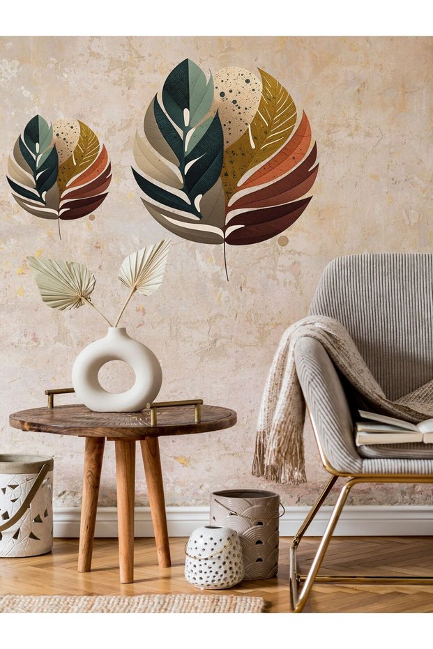 Decorative, Boho, Bohemian Leaves Living Room And Living Room Glass Wall Sticker