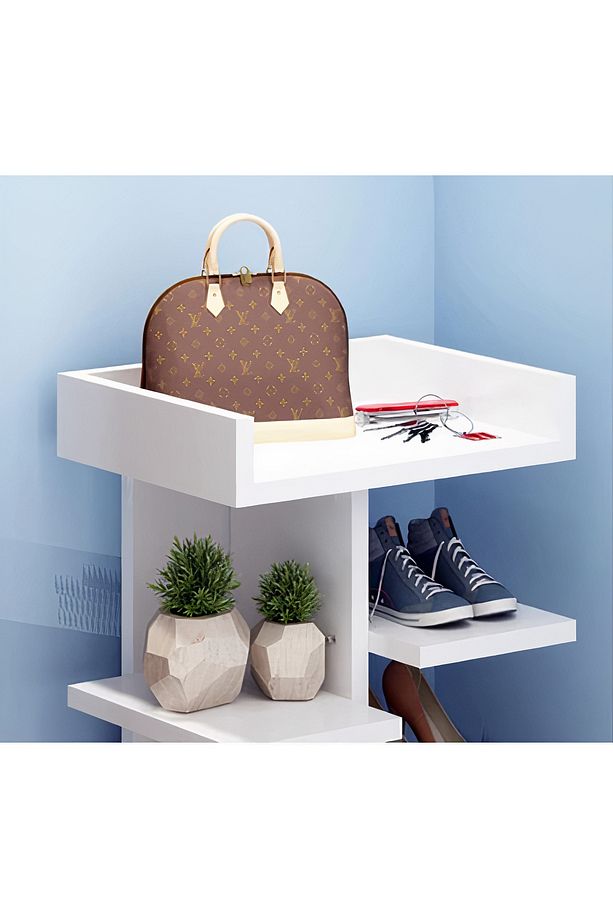 Dekoratif Basamaklı Ayakkabılık, %100 Mdf Ayakkabı Rafı, Beyaz Ayakkabılık Standı, Vestiyer - 3