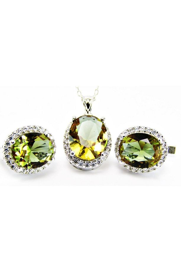 Gümüş Zultanit Oval Taşlı Kadın Kolye Küpe Yüzük Set - 6