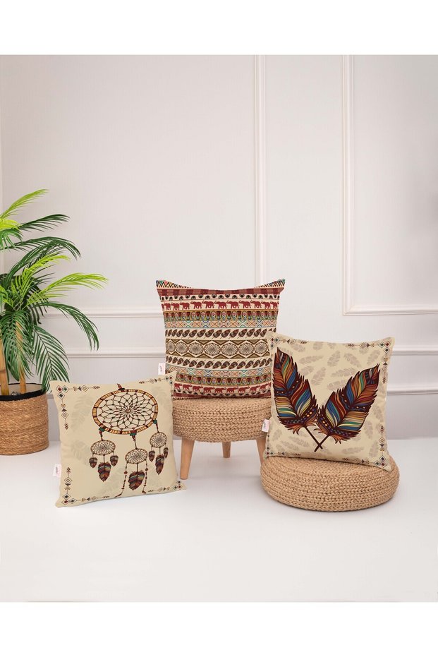 Dream Catcher Feather Themed African Patterned Digital Printed Throw Pillow Pillowcase Set