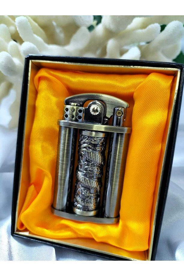 Benzinli Çakmak Metal Gövde Şık Tasarım Stres Çarklı Antik Çakmak Zippo Çakmak - 4