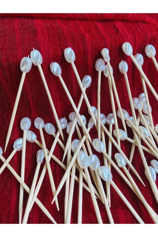50 Pieces of Pearl Beaded Turkish Delight - Sofa, Promise, Engagement, Birthday, Party, Mevlüt and Chic Ornamental Toothpick - No:2