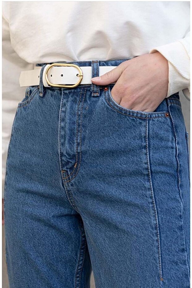 Kadın Gold Tokalı Beyaz Kemer - 3