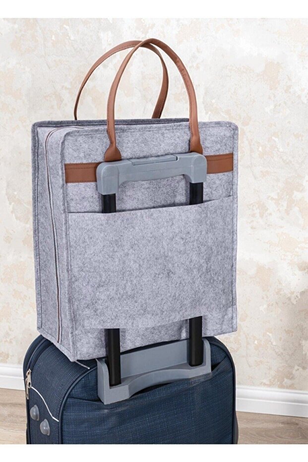 Practical Leather and Handle Travel Shoes - Gray Luggage Bag - Felt