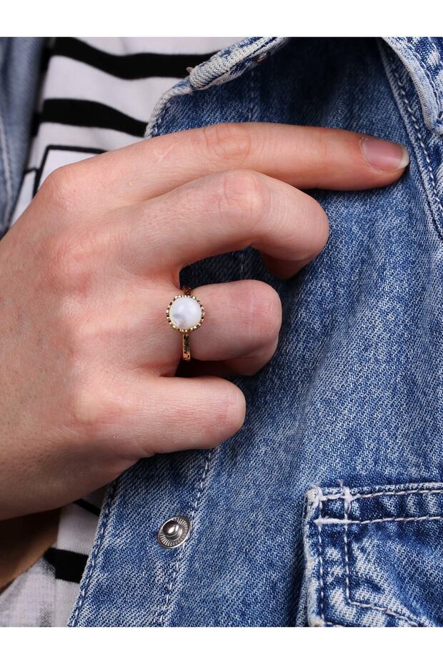 Natural Stone Mother of Pearl Crispy Natural Stone Adjustable Ring