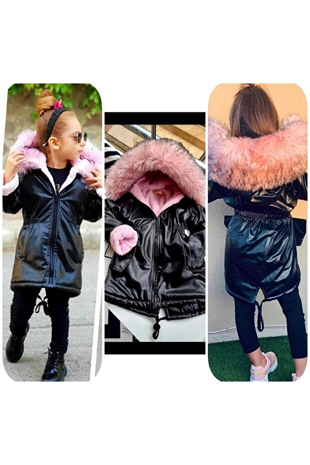 Inside Versof Fabric Hood Imported Fur Outside Leather Coat Coat