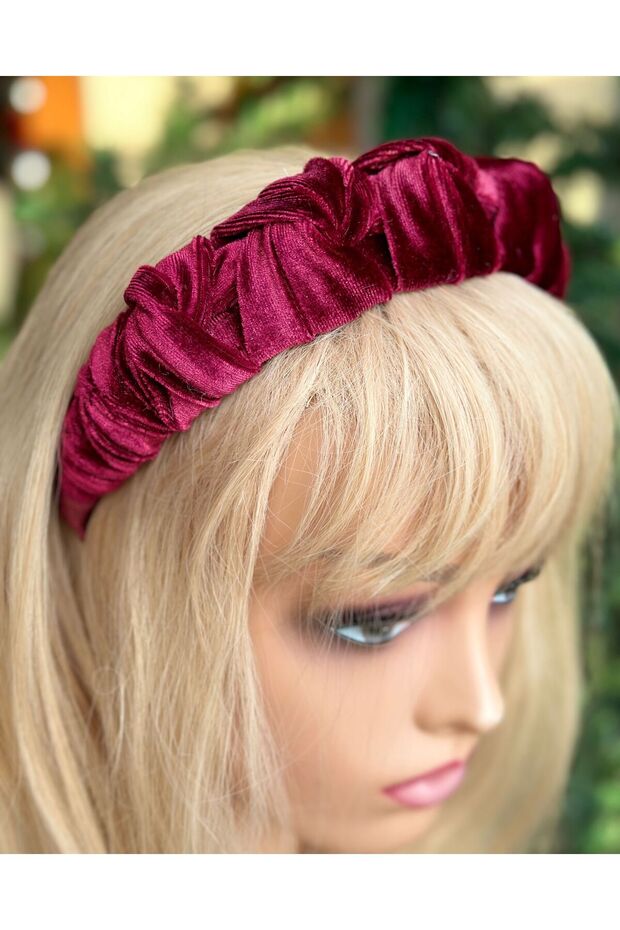 Imported custom design trend luxury wide drawstring knit knotted women's crown velvet crown burgundy cherry red