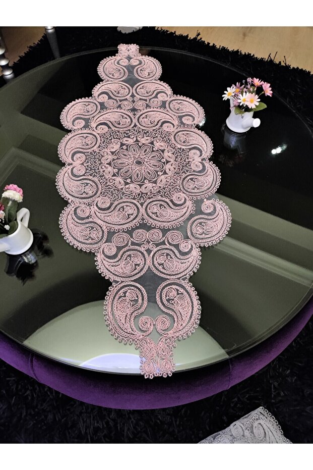 Damla Luxury Runner Living Room Coffee Table Tablecloth French Laced Dowry Holder Powder