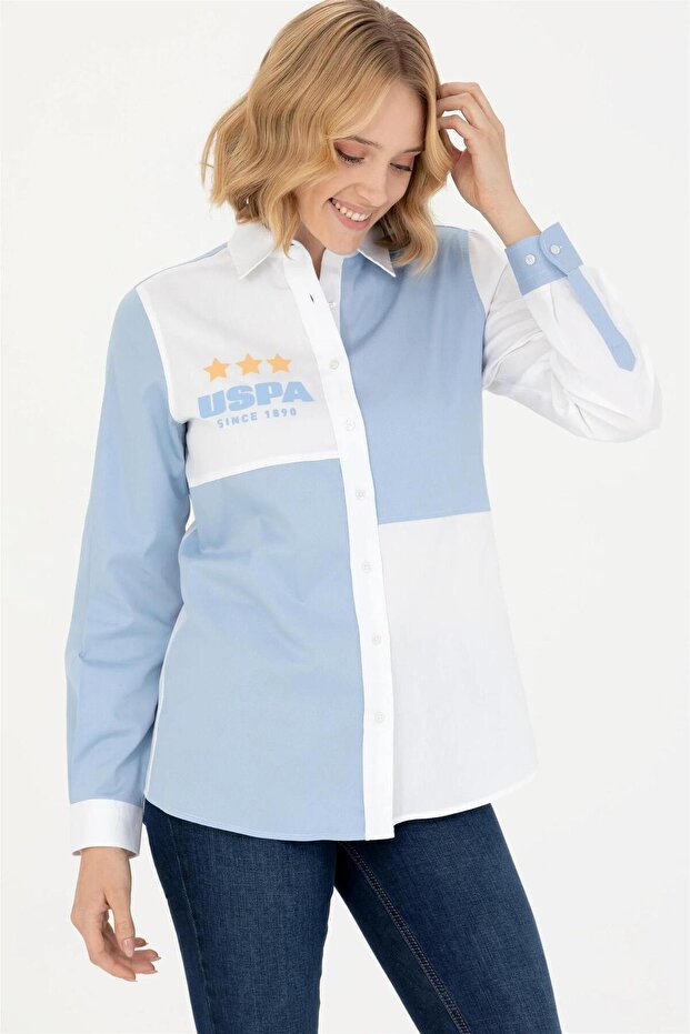 Women's Blue Long Sleeve Shirt ELİFSU BUTİKHOME