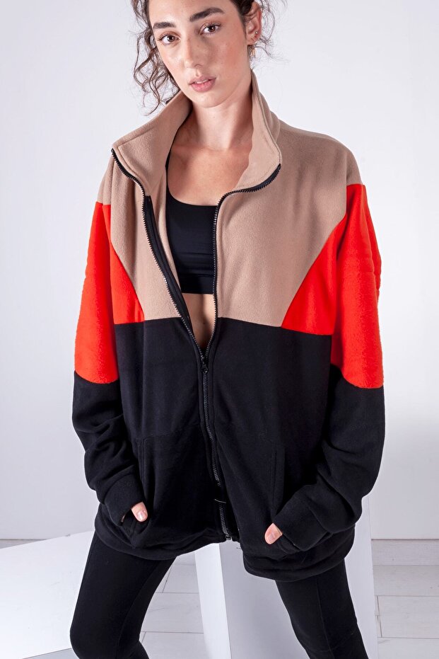Full Zipper Brown Orange Black Fleece