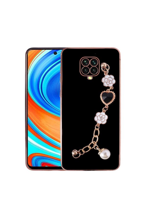 Xiaomi Note 9S / Note 9 Pro Compatible Vivid Color Gold Edge Striped Silicone Case with Rhinestone Bracelet